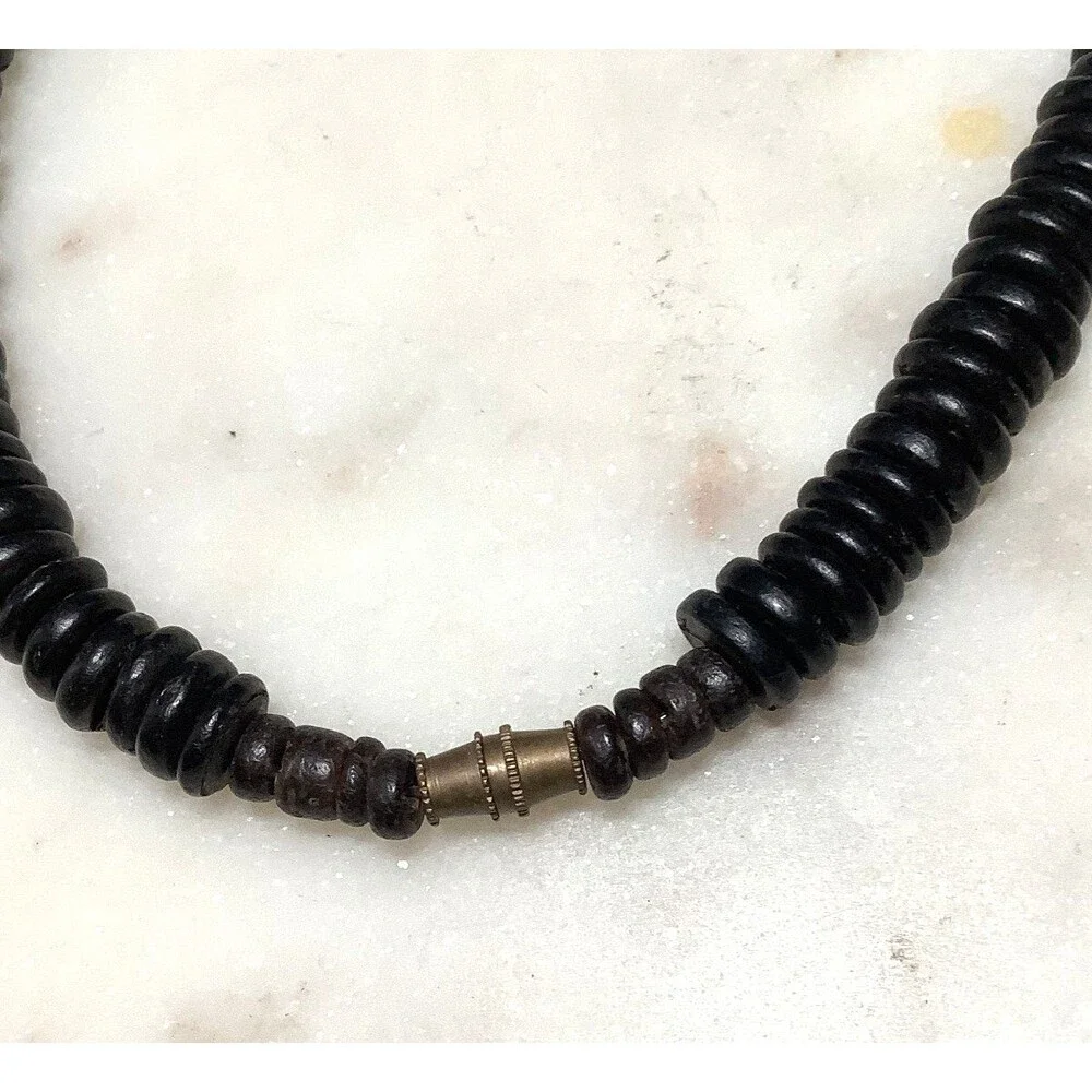 Vintage Wooden Necklace Chunky Statement Wood Bead Brown Natural Earthy Boho 24